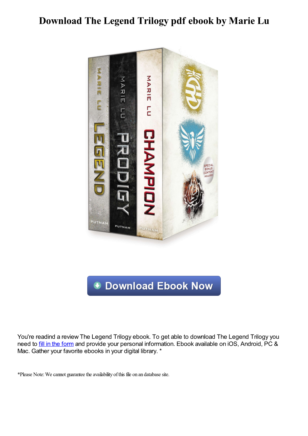 Download the Legend Trilogy Pdf Ebook by Marie Lu