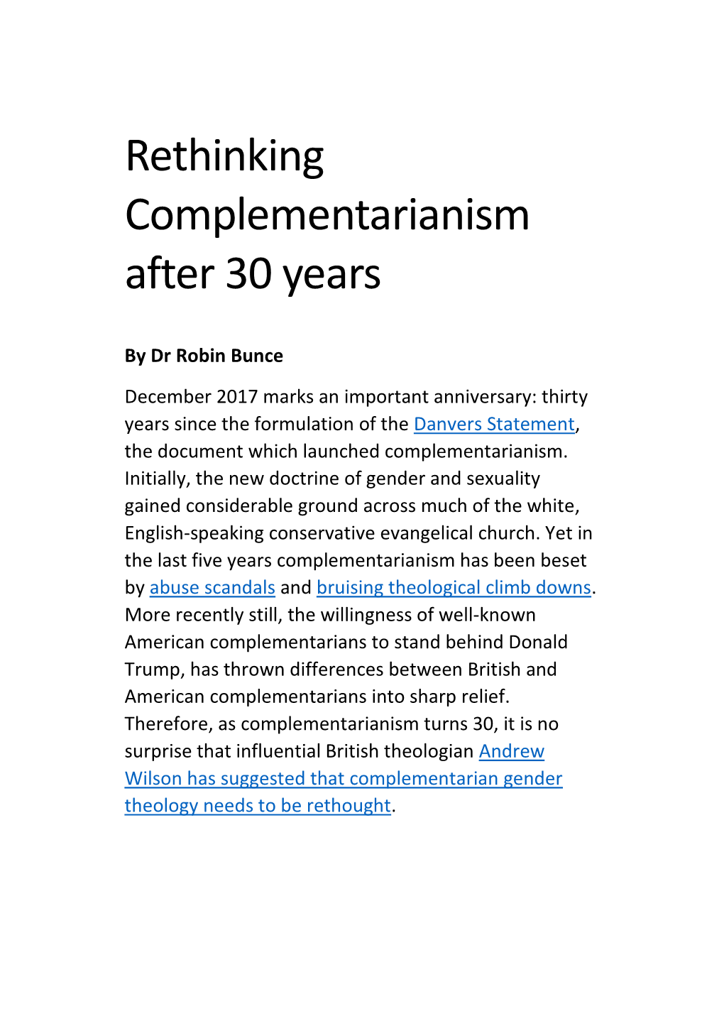Rethinking Complementarianism After 30 Years