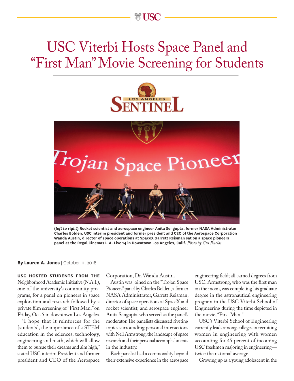 USC Viterbi Hosts Space Panel and “First Man” Movie Screening for Students