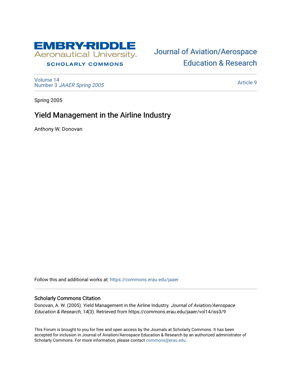Yield Management in the Airline Industry