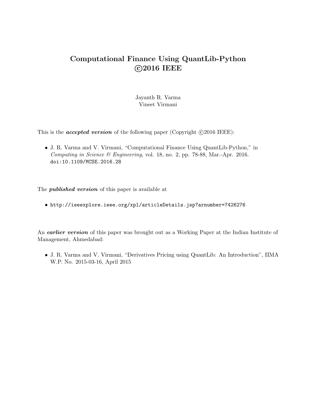 Computational Finance Using Quantlib-Python Co2016 IEEE