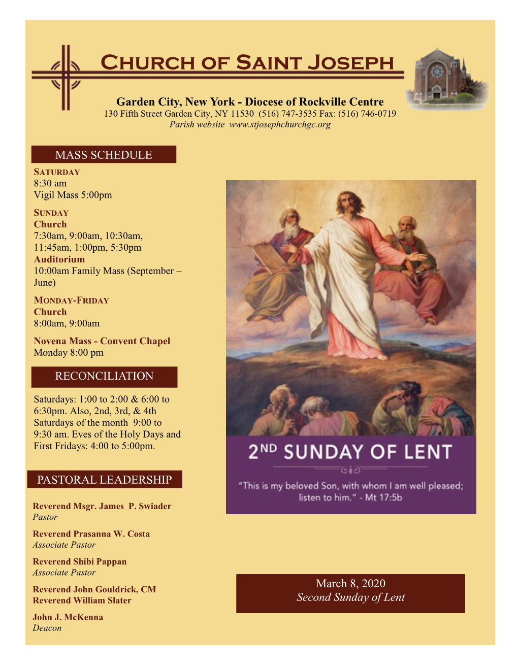 March 8, 2020 Reverend William Slater Second Sunday of Lent John J