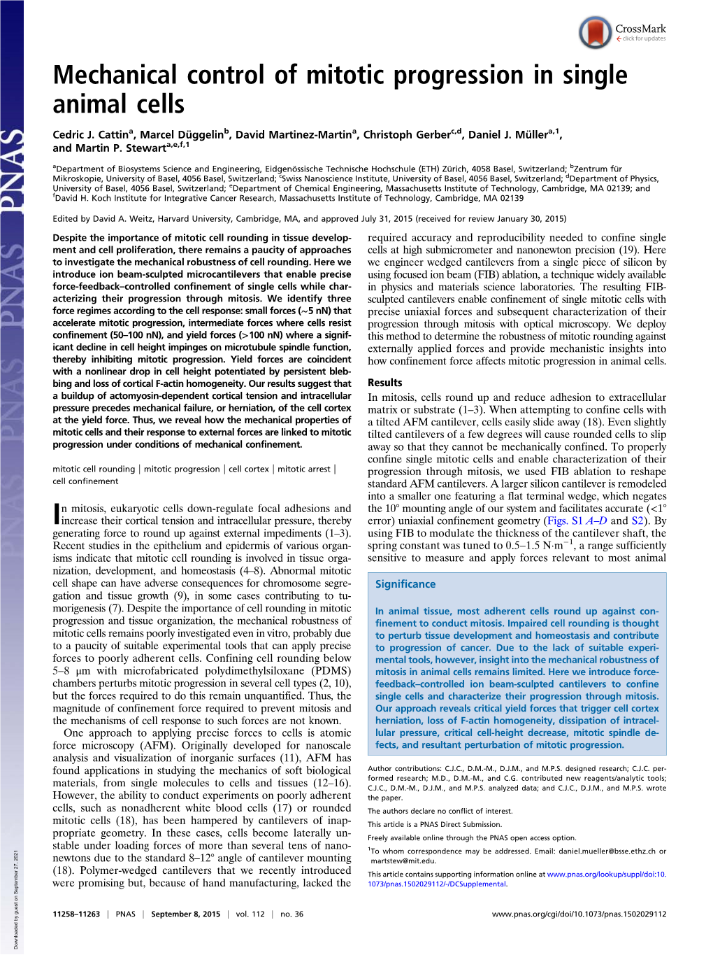 Mechanical Control of Mitotic Progression in Single Animal Cells