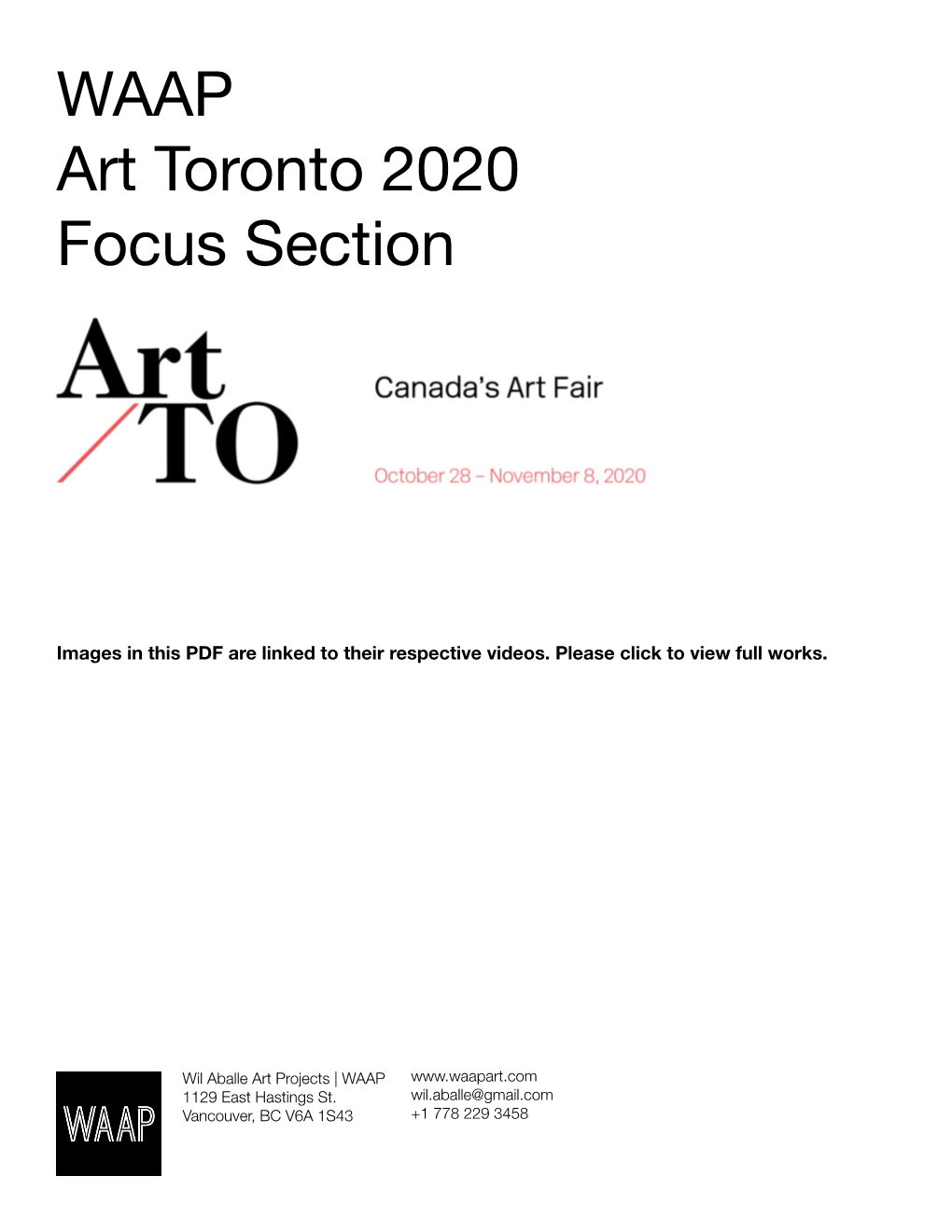 WAAP Art Toronto 2020 Focus Section