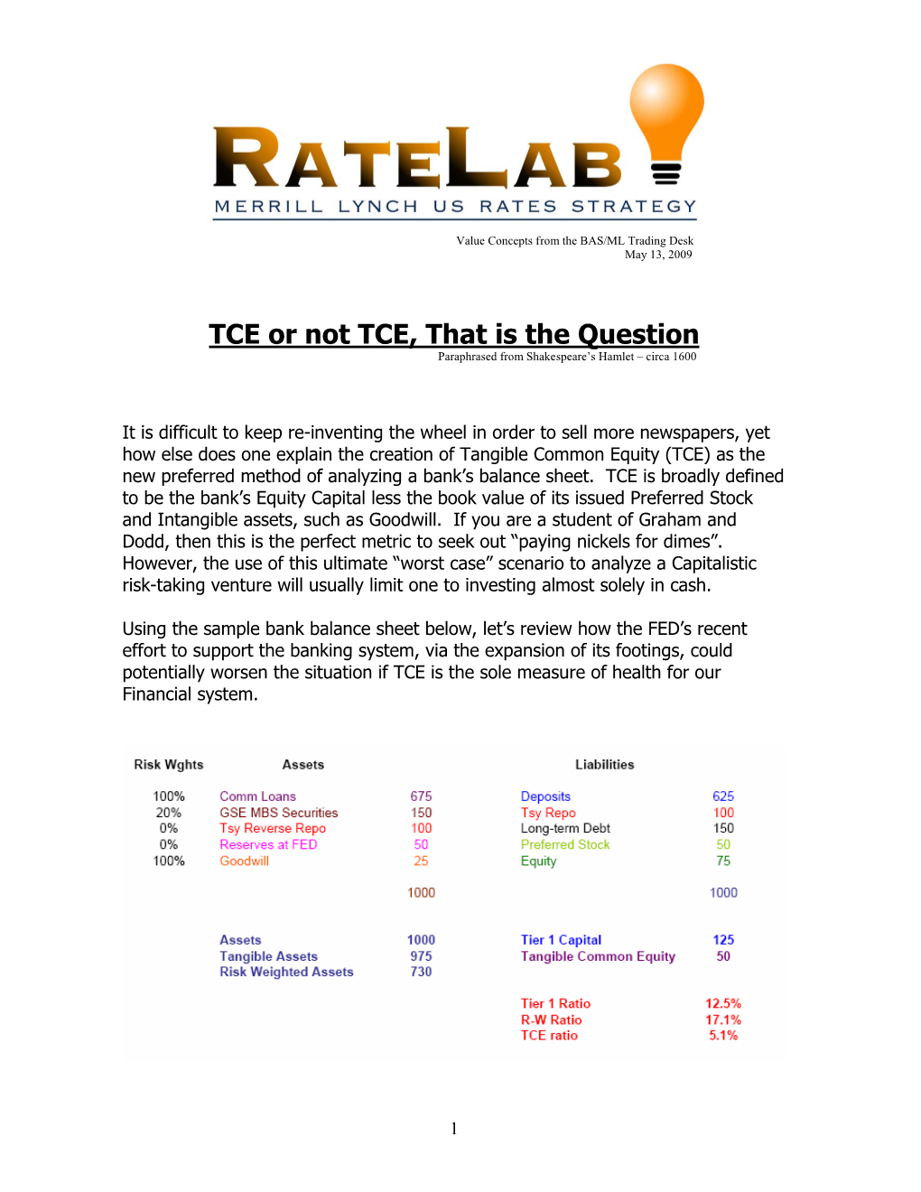 Tangible Common Equity (TCE) As the New Preferred Method of Analyzing a Bank’S Balance Sheet