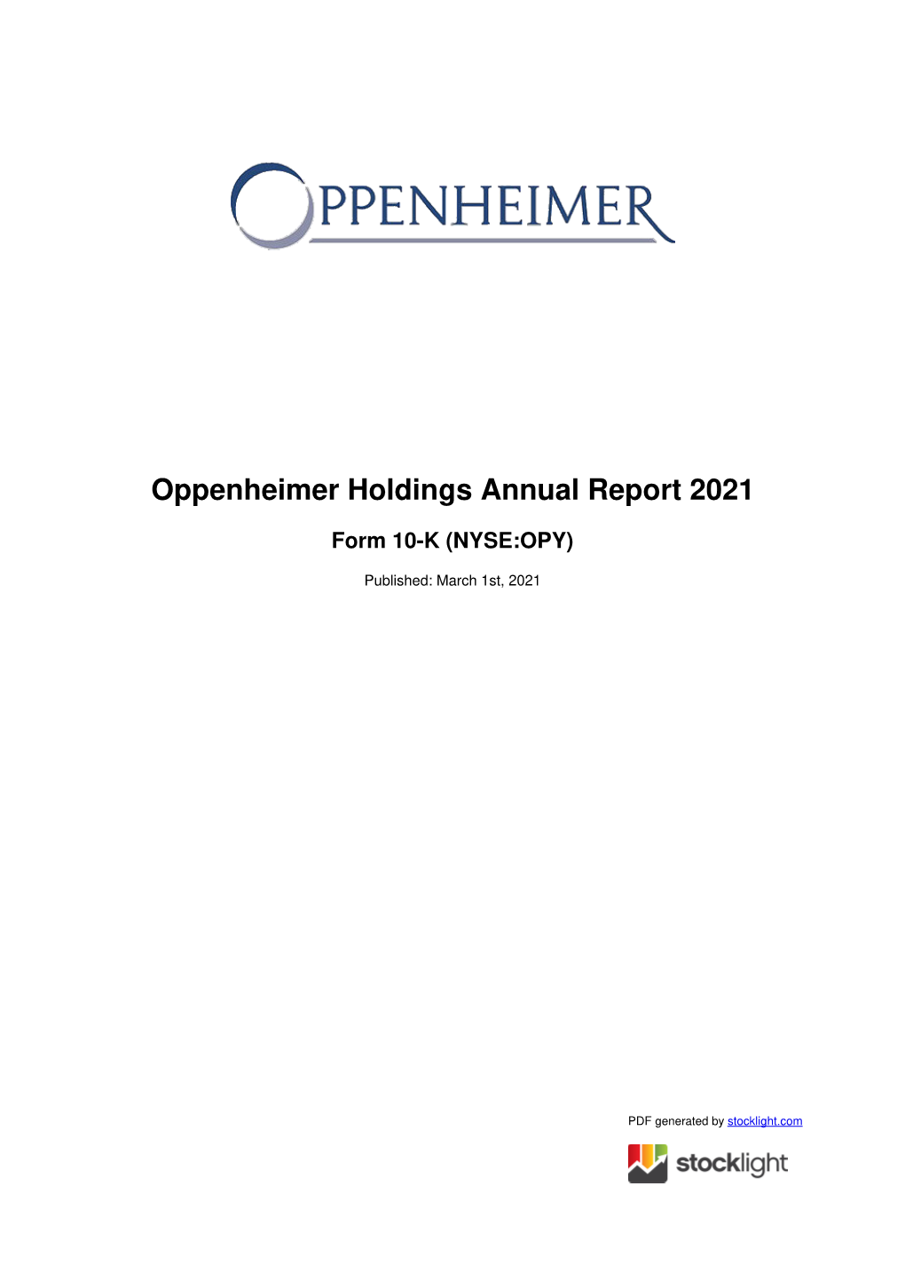 Oppenheimer Holdings Annual Report 2021