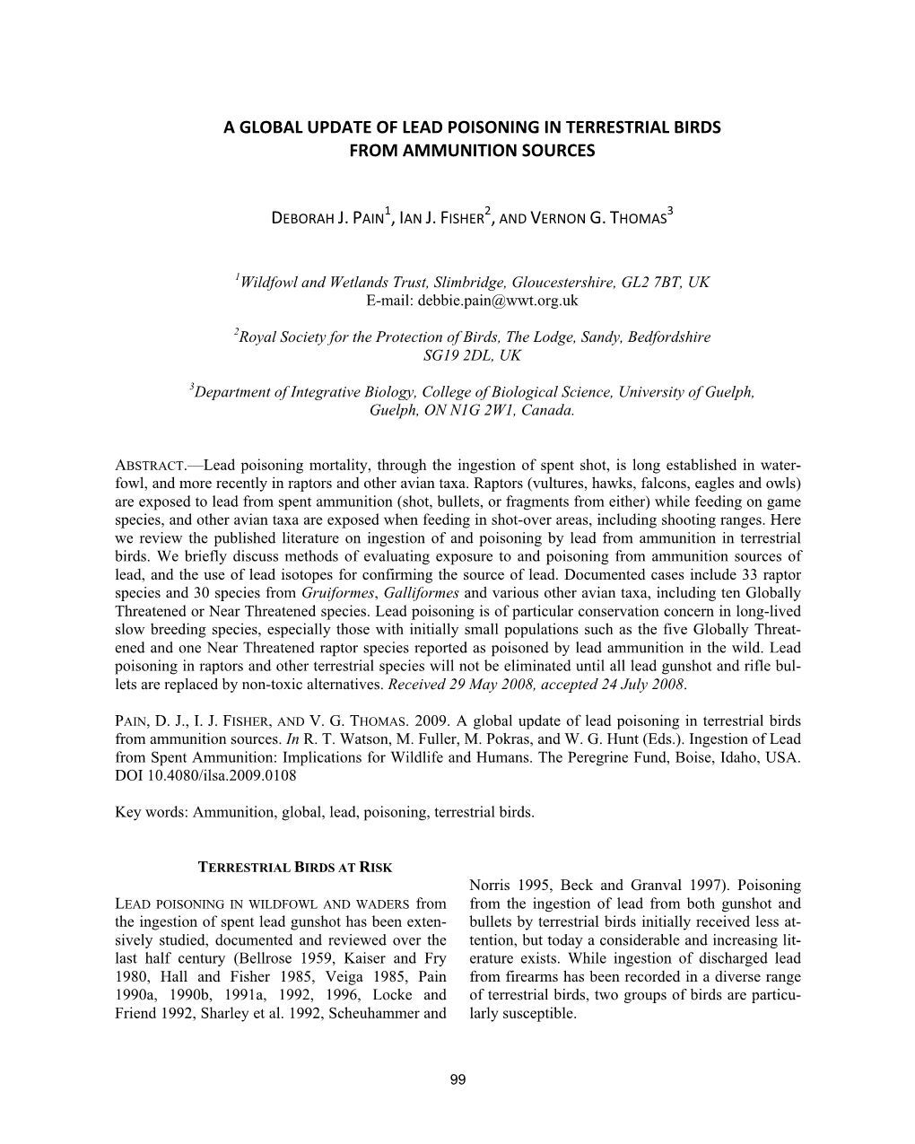 A Global Update on Lead Poisoning in Terrestrial Birds