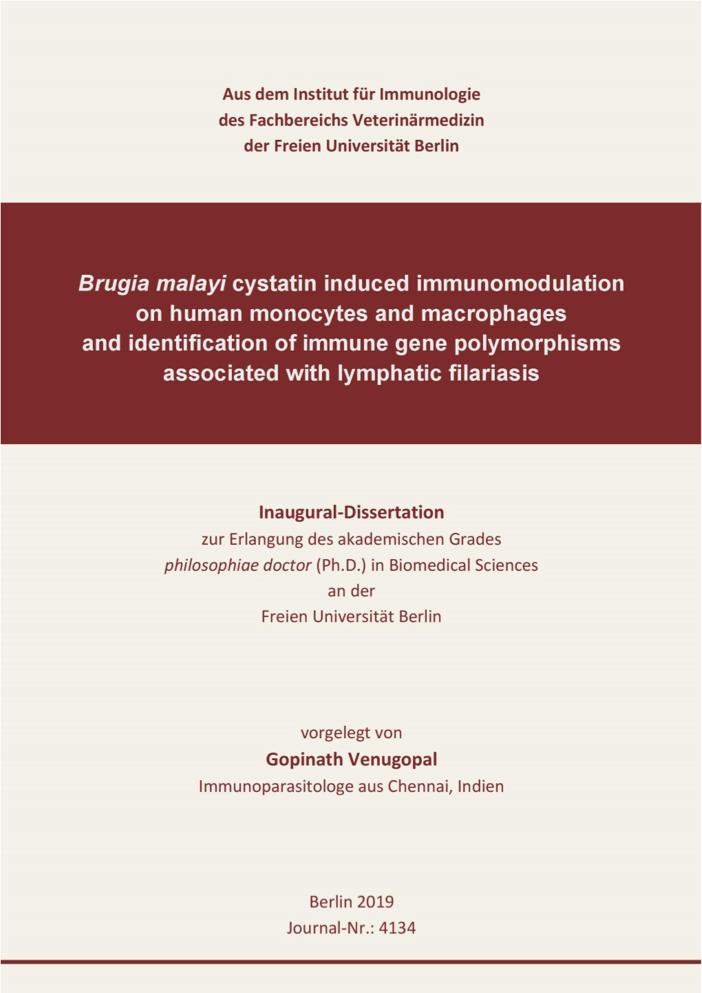 Brugia Malayi Cystatin Induced Immunomodulation on Human