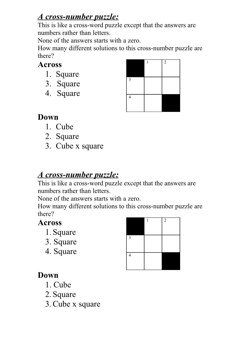 A Cross-Number Puzzle