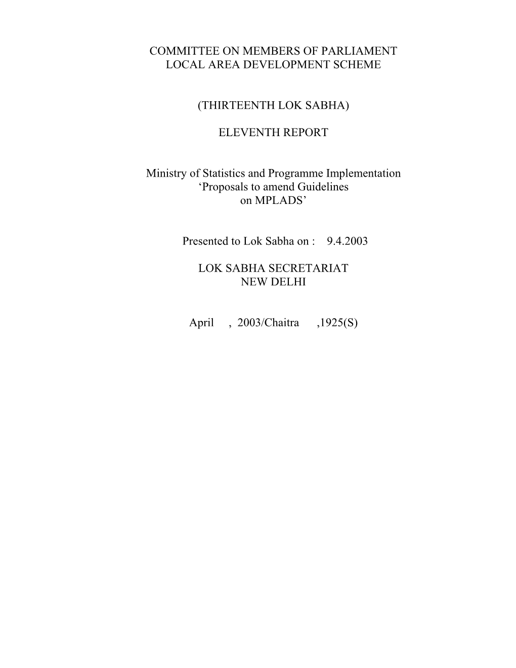 Committee on Members of Parliament Local Area Development Scheme