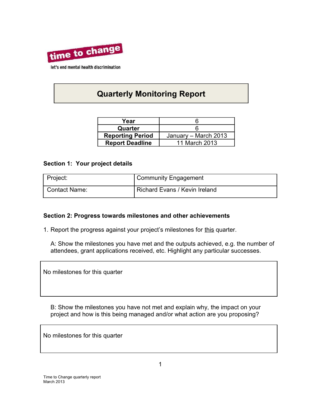 Quarterly Monitoring Report Form