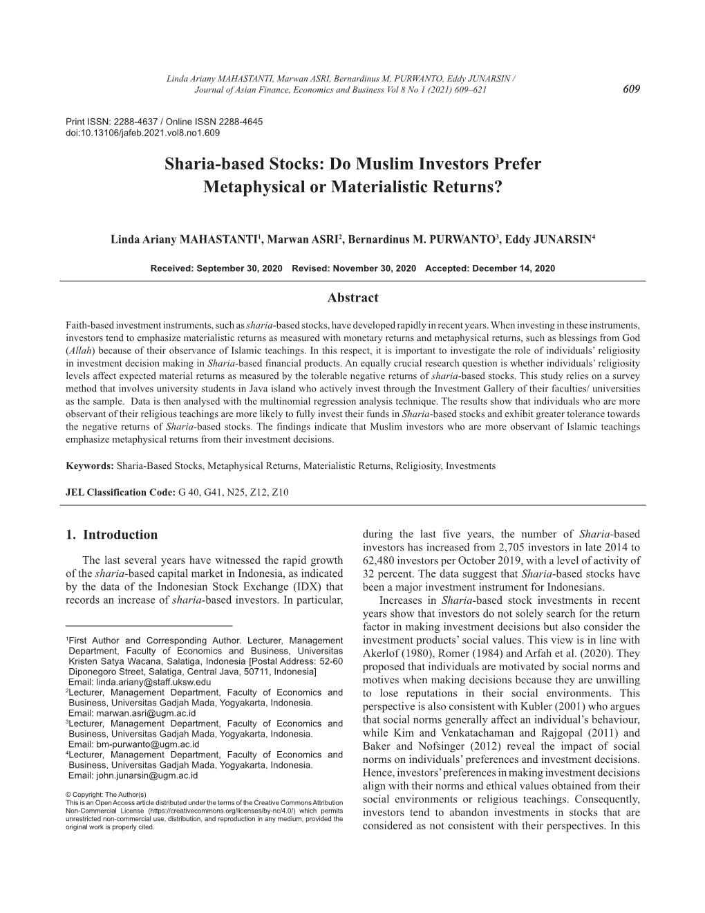 Sharia-Based Stocks: Do Muslim Investors Prefer Metaphysical Or Materialistic Returns?