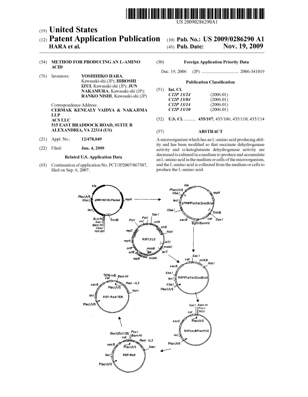 (12) Patent Application Publication (10) Pub. No.: US 2009/0286290 A1 HARA Et Al