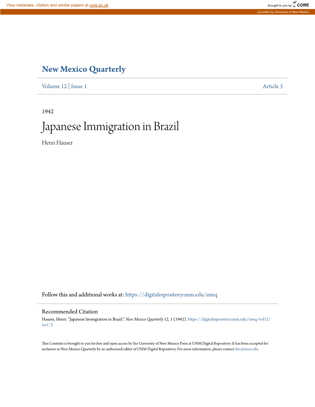 Japanese Immigration in Brazil Henri Hauser