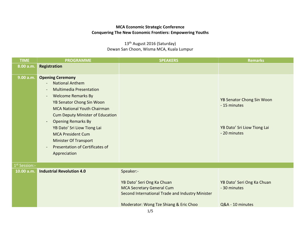 MCA Economic Strategic Conference Conquering the New Economic Frontiers: Empowering Youths