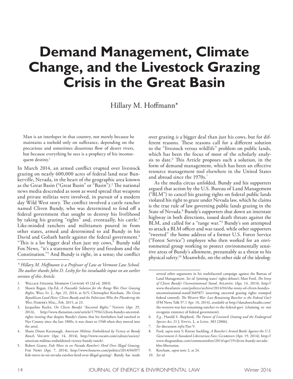 Demand Management, Climate Change, and the Livestock Grazing Crisis in the Great Basin