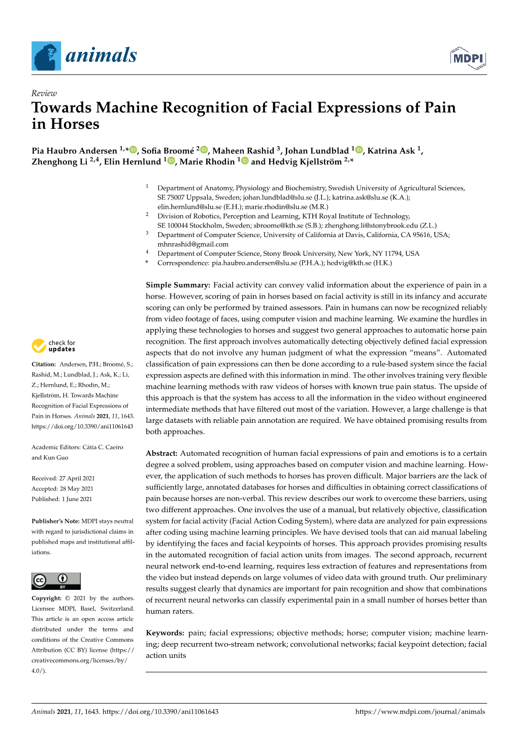 Towards Machine Recognition of Facial Expressions of Pain in Horses