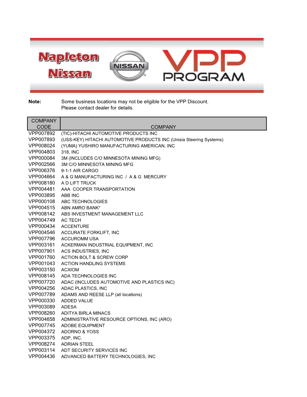 Note: Some Business Locations May Not Be Eligible for the VPP Discount