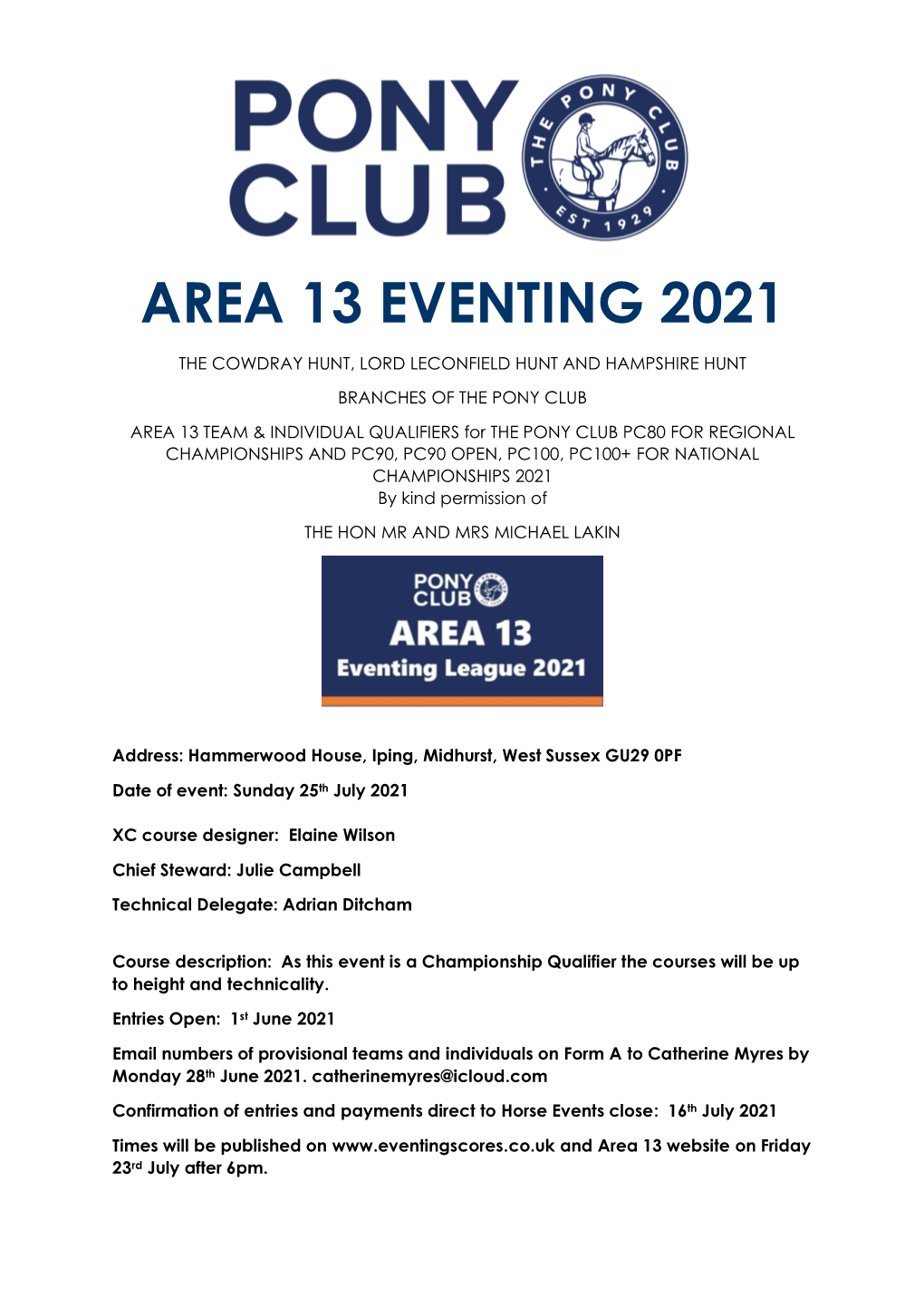 Area 13 Eventing 2021