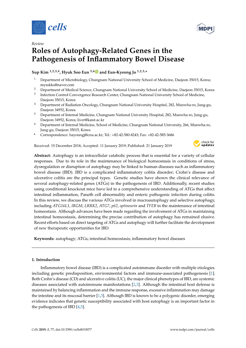 Roles of Autophagy-Related Genes in the Pathogenesis of Inflammatory