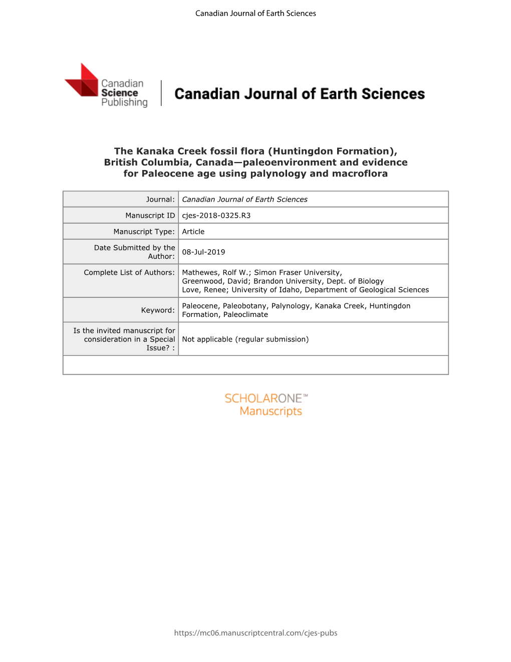 The Kanaka Creek Fossil Flora (Huntingdon Formation), British Columbia, Canada—Paleoenvironment and Evidence for Paleocene Age Using Palynology and Macroflora