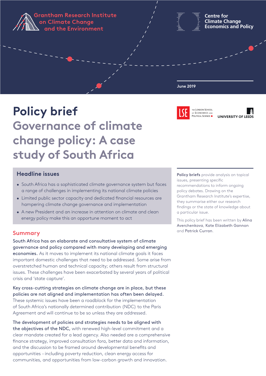 Policy Brief Governance of Climate Change Policy: a Case Study of South Africa