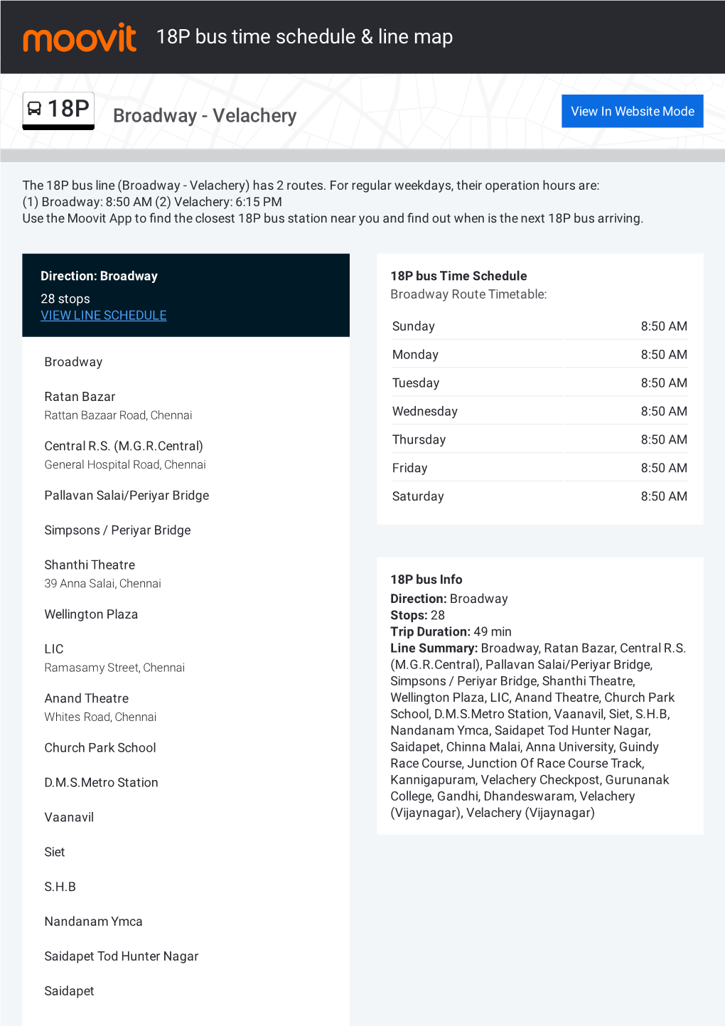 18P Bus Time Schedule & Line Route