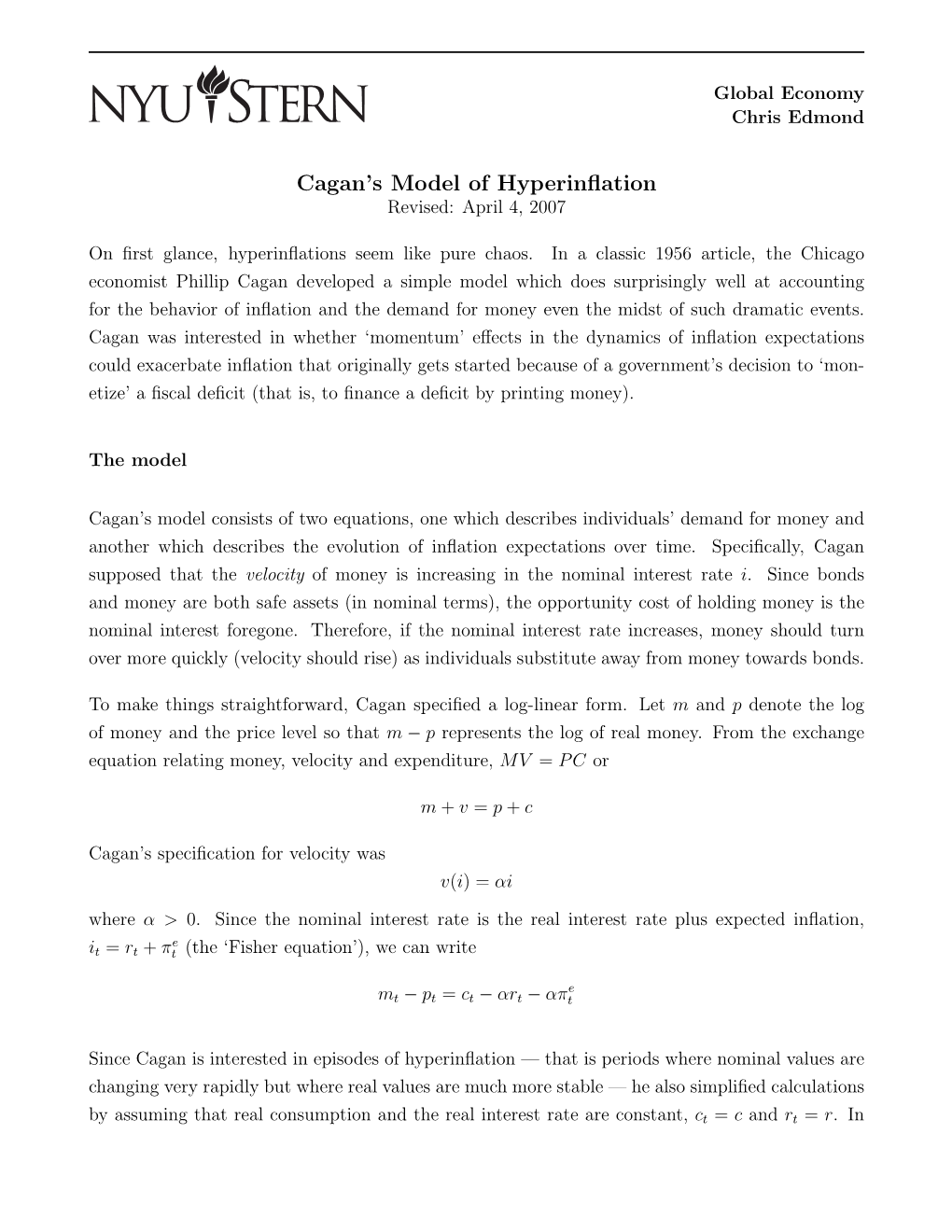 Cagan's Model of Hyperinflation