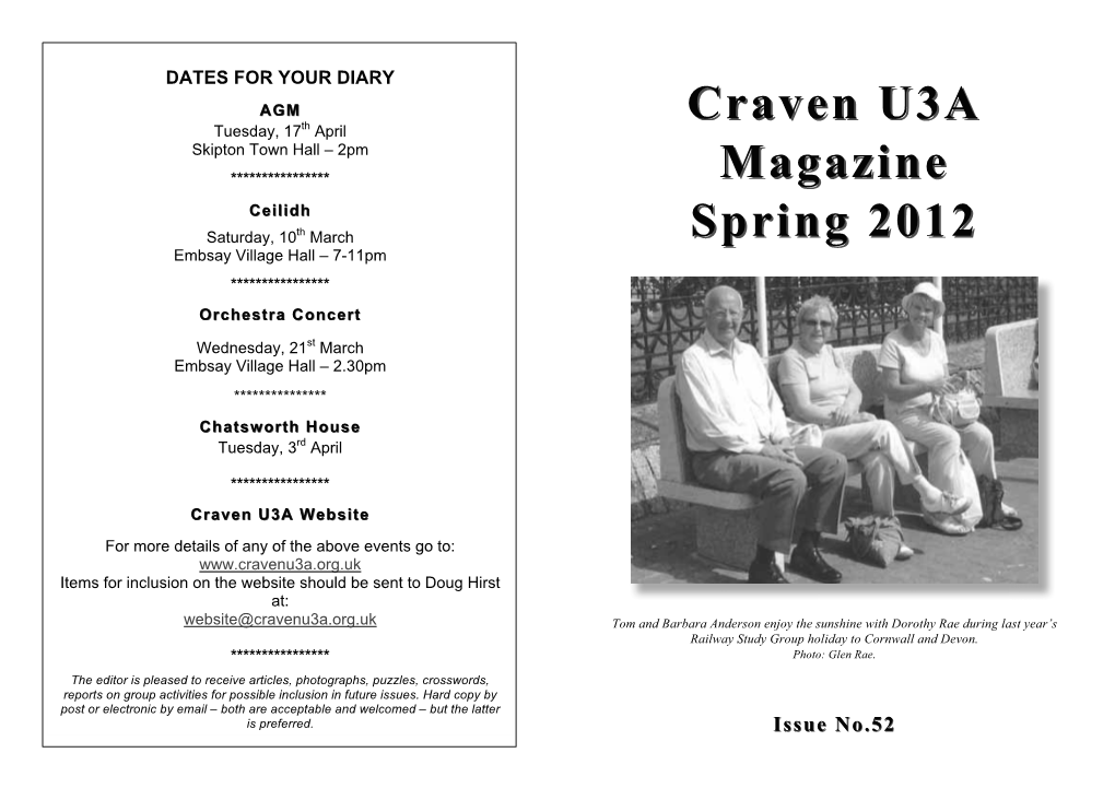 Craven U3A Craven U3A Magazine Magazine Spring 2012