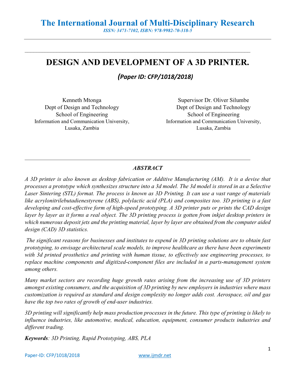 Design and Development of a 3D Printer