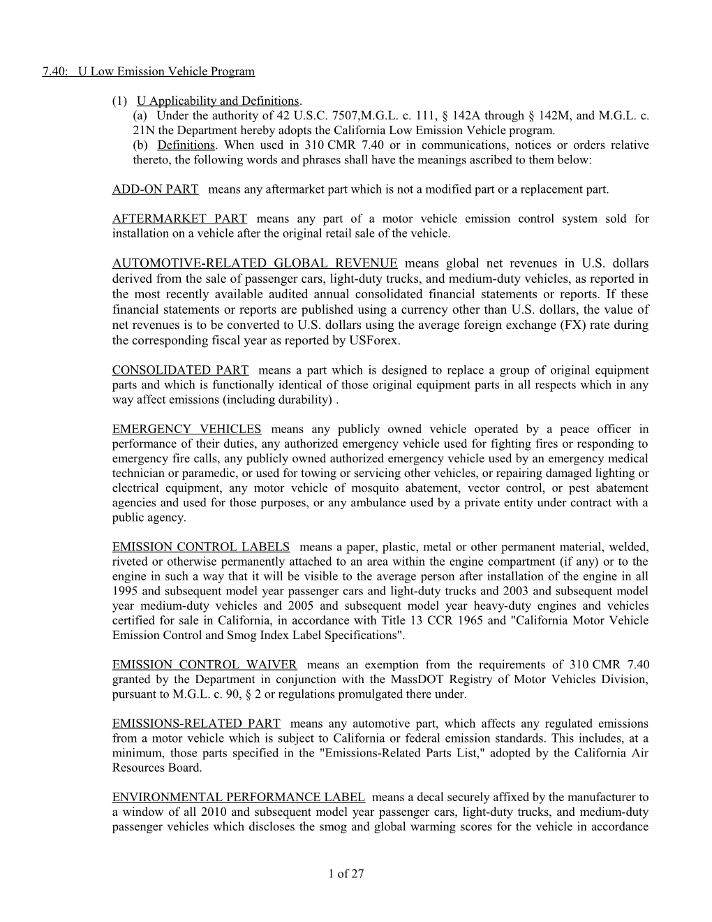 7.40:U Low Emission Vehicle Program