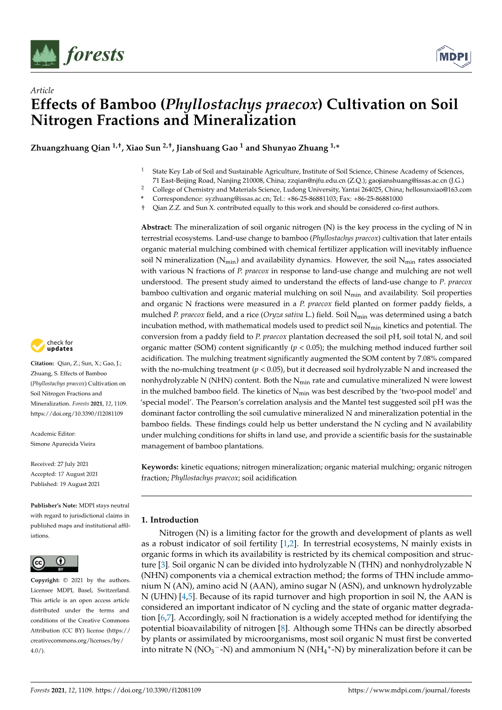 Cultivation on Soil Nitrogen Fractions and Mineralization