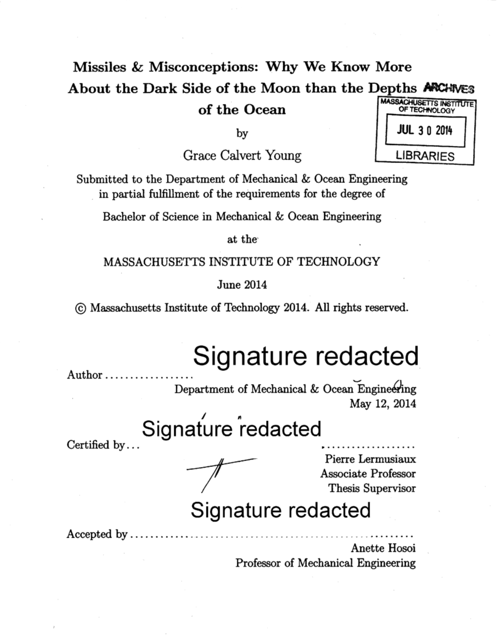 Signature Redacted Department of Mechanical & Ocean Engineaing May 12, 2014