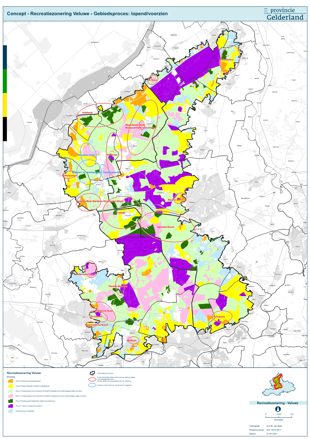 Concept - Recreatiezonering Veluwe - Gebiedsproces: Lopend/Voorzien Zuidoost-Veluwe