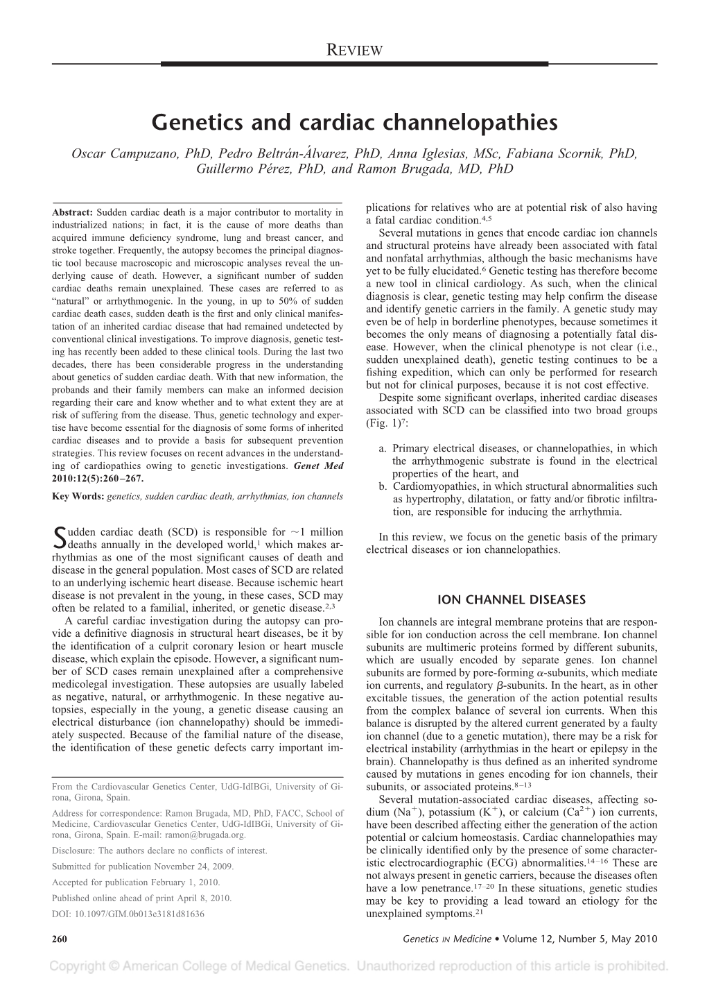 Genetics and Cardiac Channelopathies