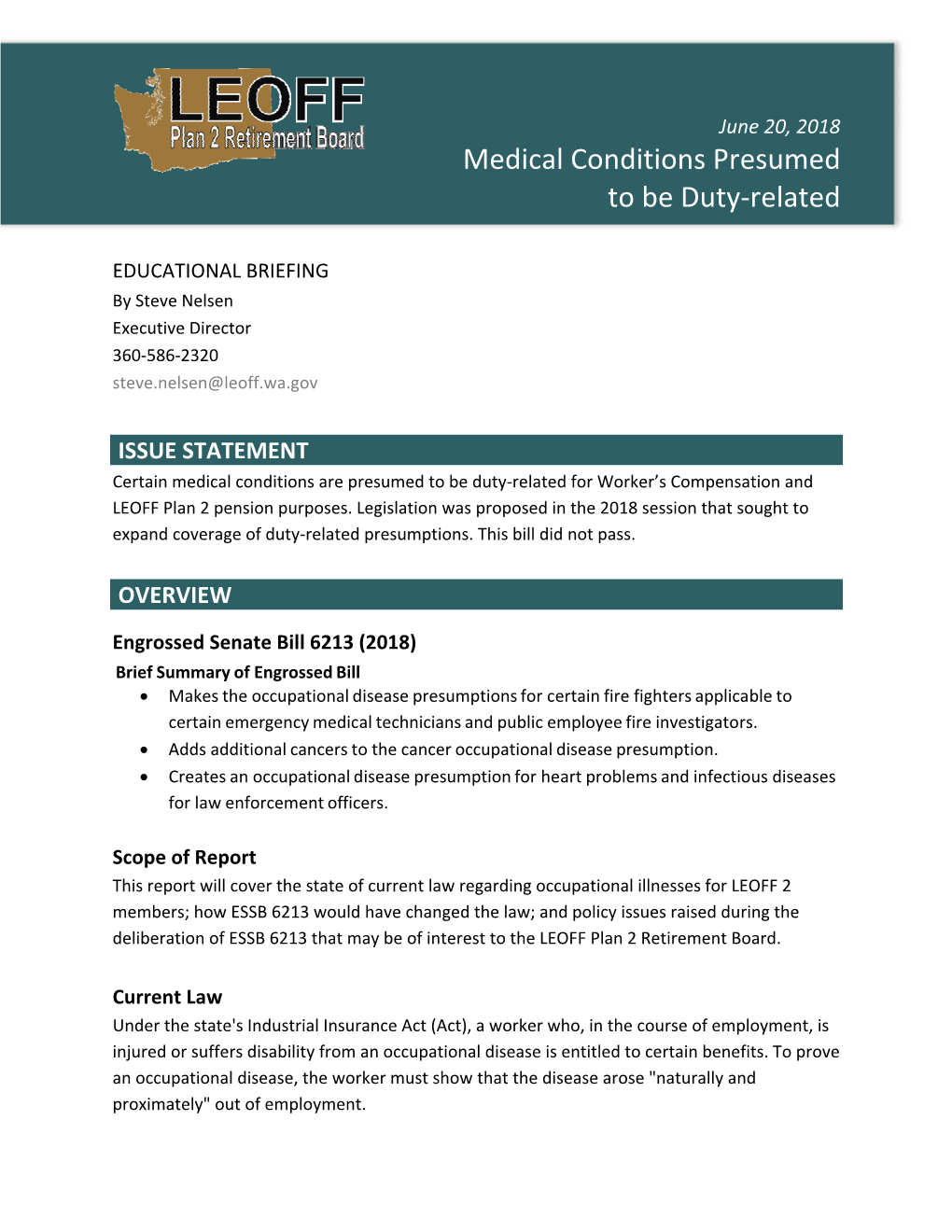 Medical Conditions Presumed to Be Duty-Related Educational Briefing June 20, 2018 Clickissue Tostatement Edit Master Title Style