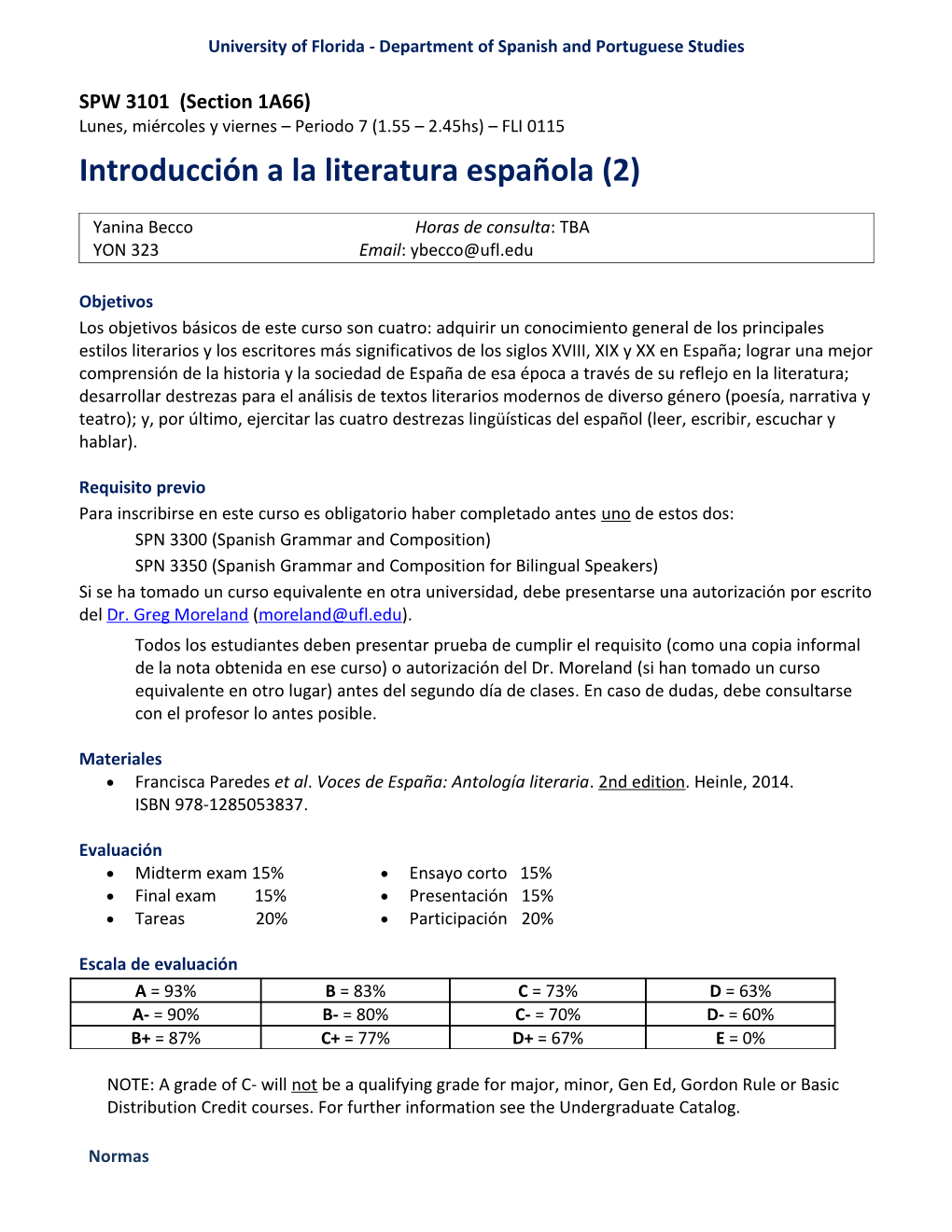 University of Florida - Department of Spanish and Portuguese Studies