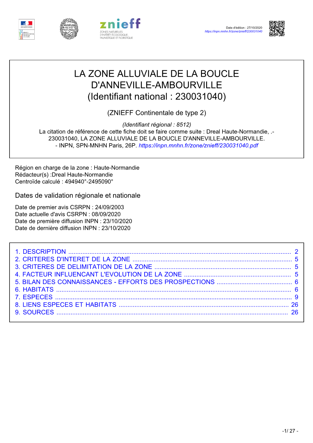 LA ZONE ALLUVIALE DE LA BOUCLE D'anneville-AMBOURVILLE (Identifiant National : 230031040)