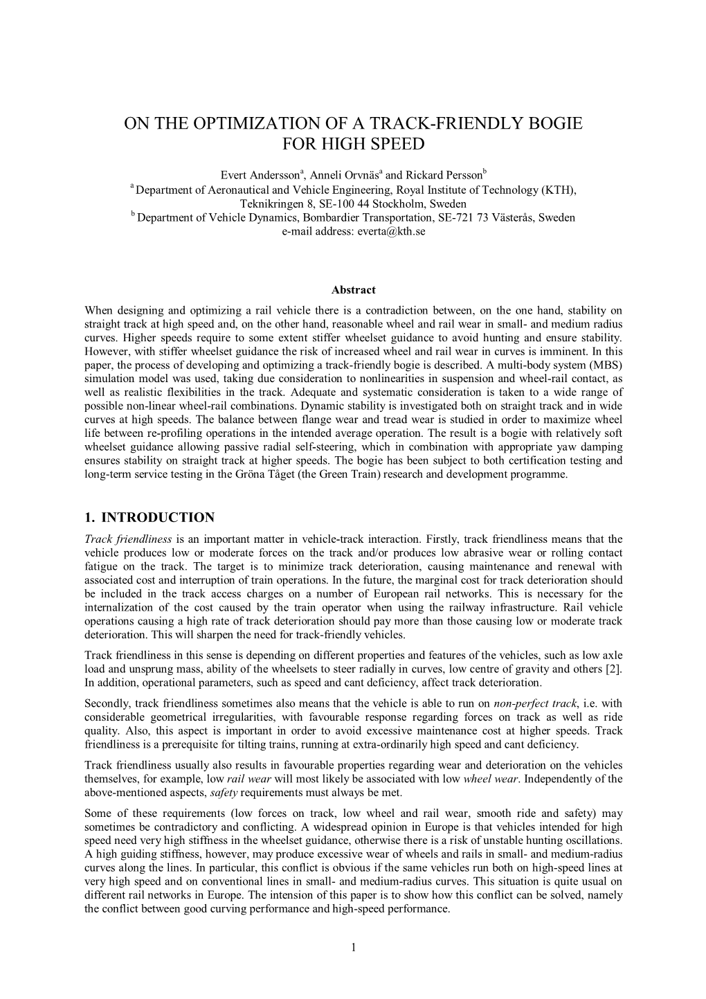 On the Optimization of a Track-Friendly Bogie for High Speed