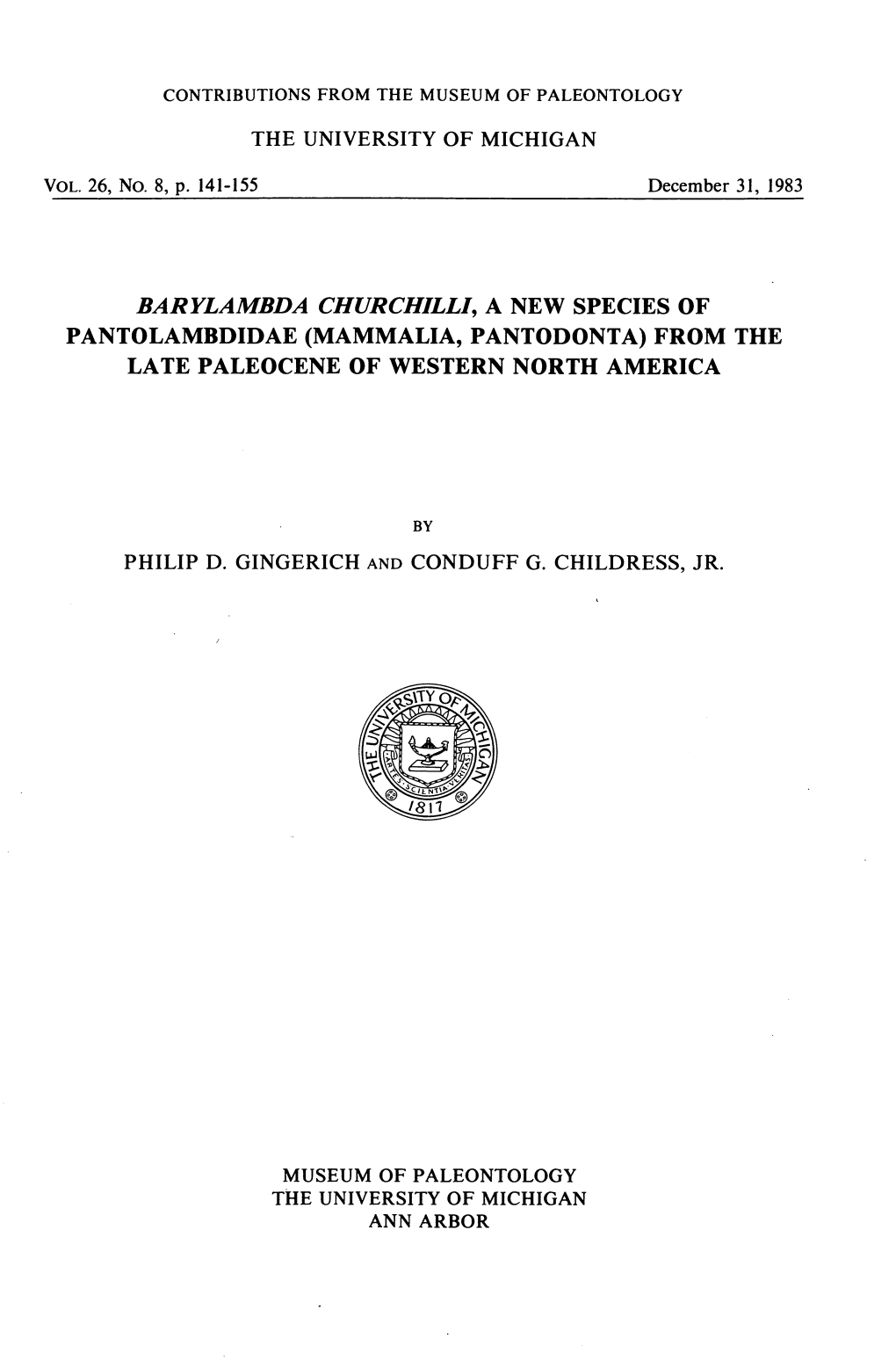 Mammalia, Pantodonta) from the Late Paleocene of Western North America