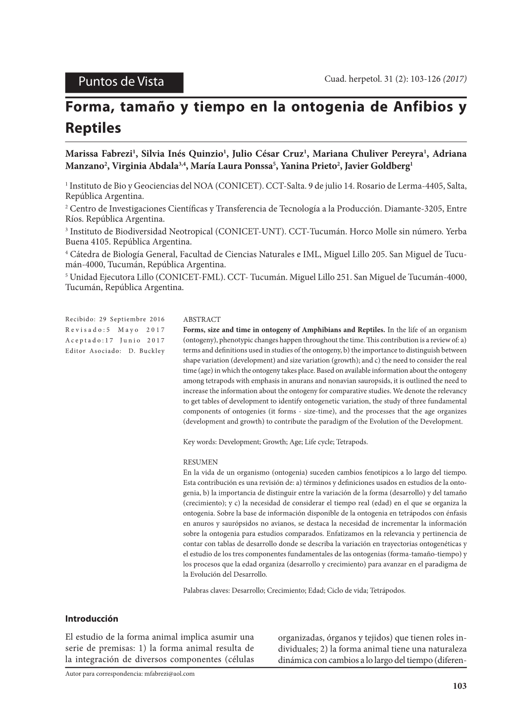 Forma, Tamaño Y Tiempo En La Ontogenia De Anfibios Y Reptiles