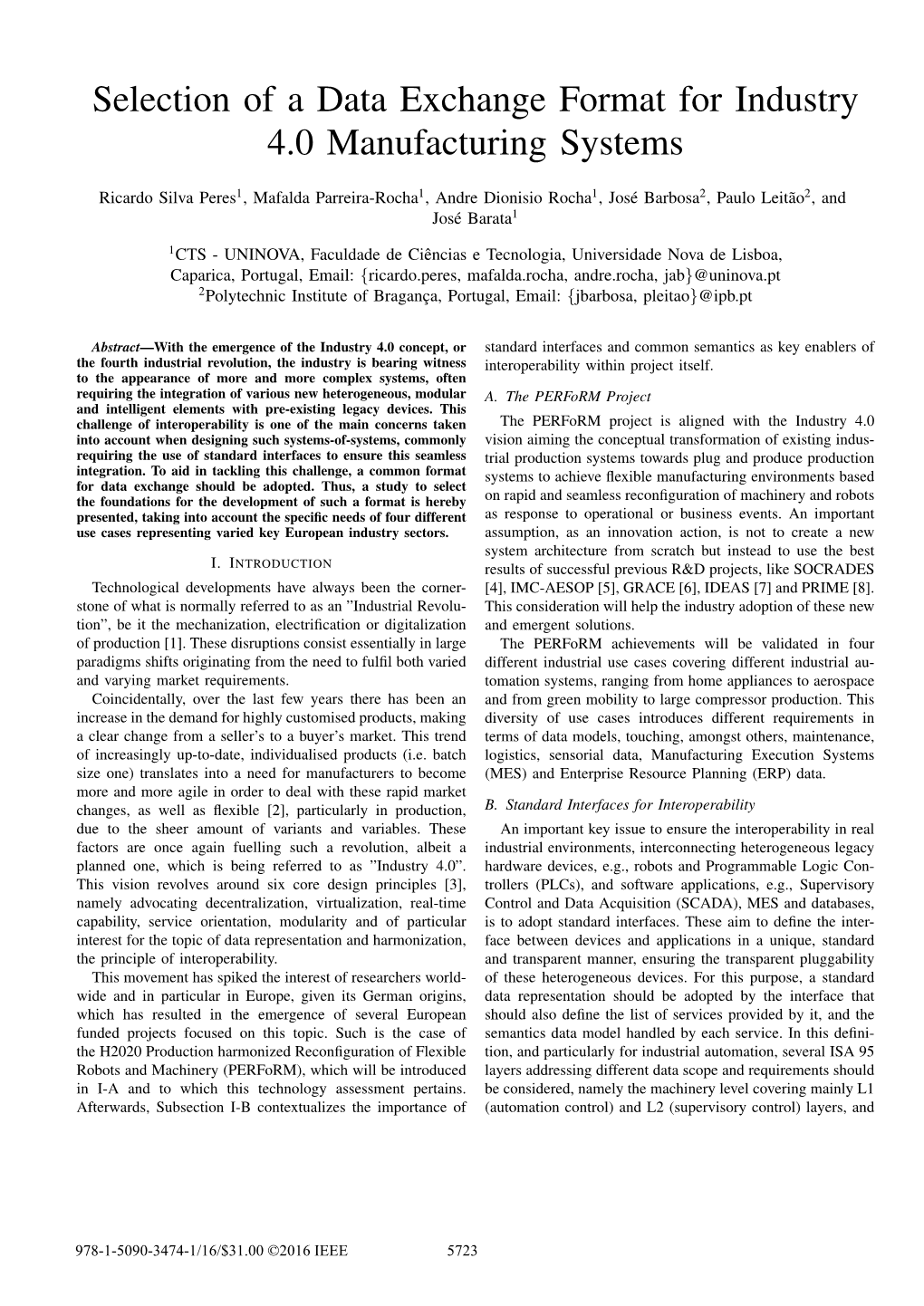 Selection of a Data Exchange Format for Industry 4.0 Manufacturing Systems