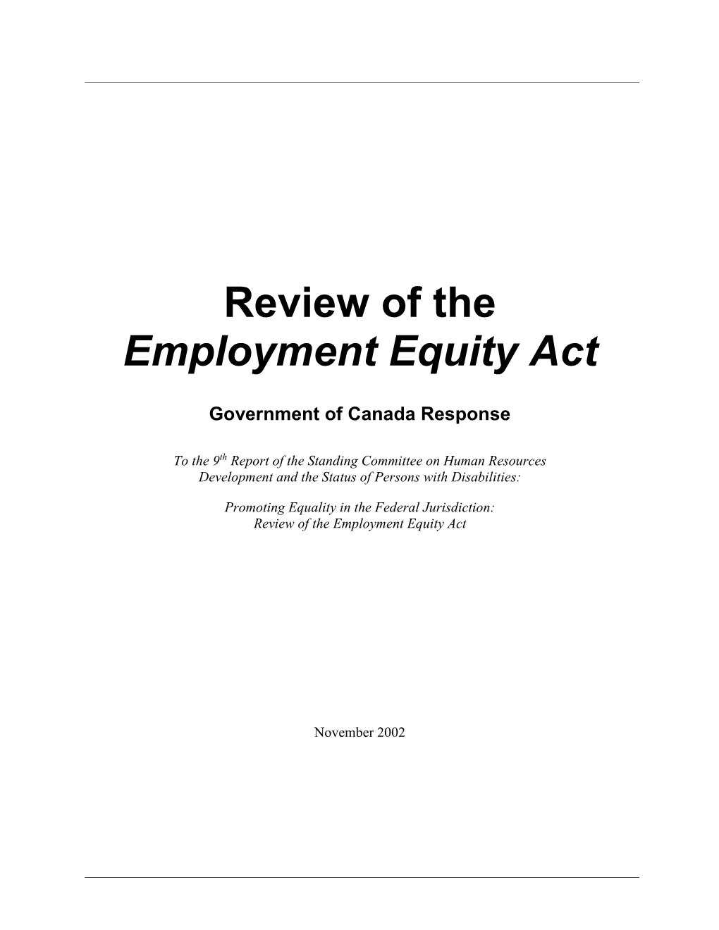 Review of the Employment Equity Act