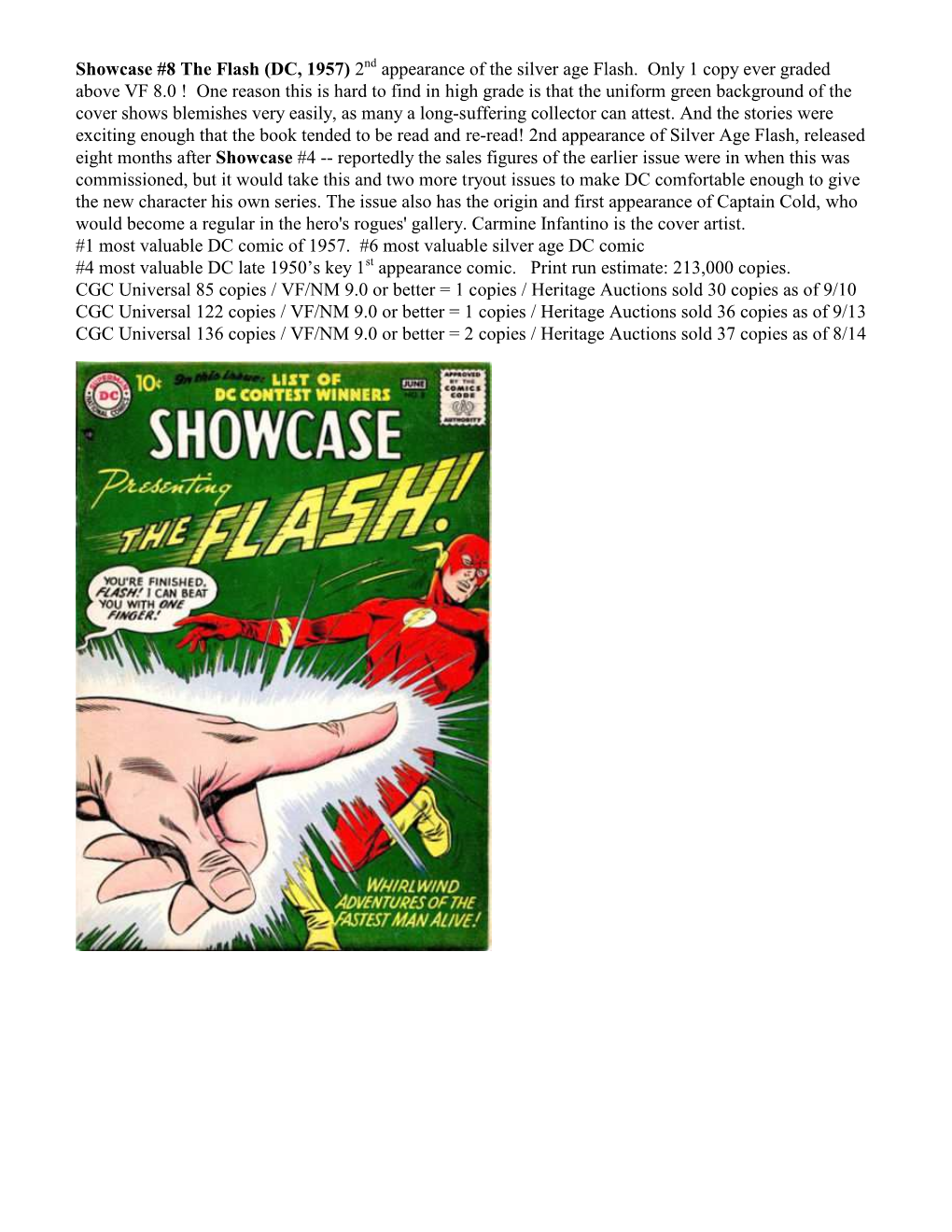 Showcase #8 the Flash (DC, 1957) 2Nd Appearance of the Silver Age Flash