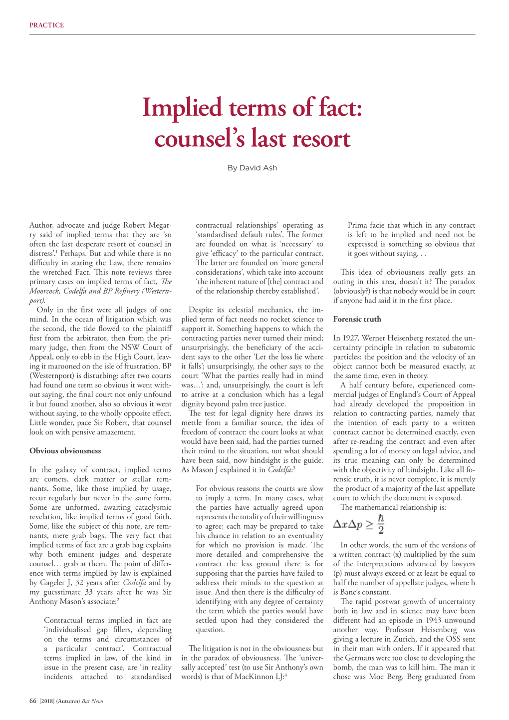 Implied Terms of Fact: Counsel’S Last Resort
