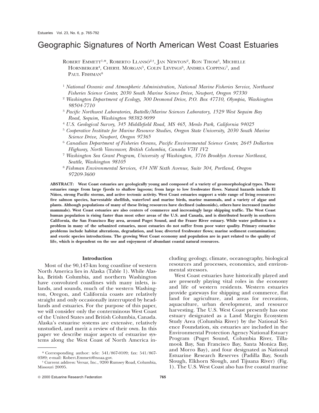 Geographic Signatures of North American West Coast Estuaries