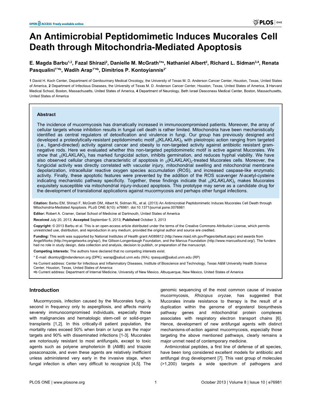 An Antimicrobial Peptidomimetic Induces Mucorales Cell Death Through Mitochondria-Mediated Apoptosis