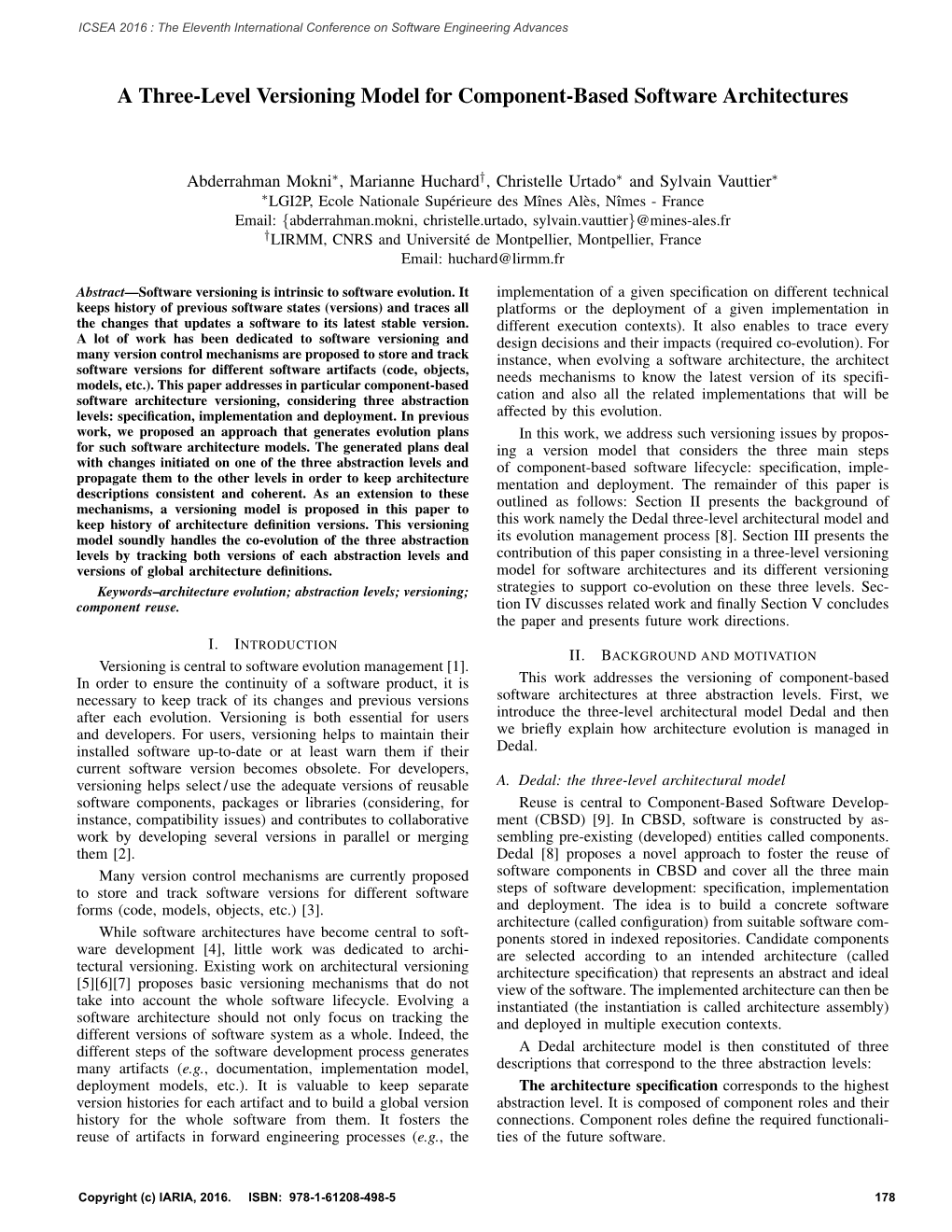 A Three-Level Versioning Model for Component-Based Software Architectures