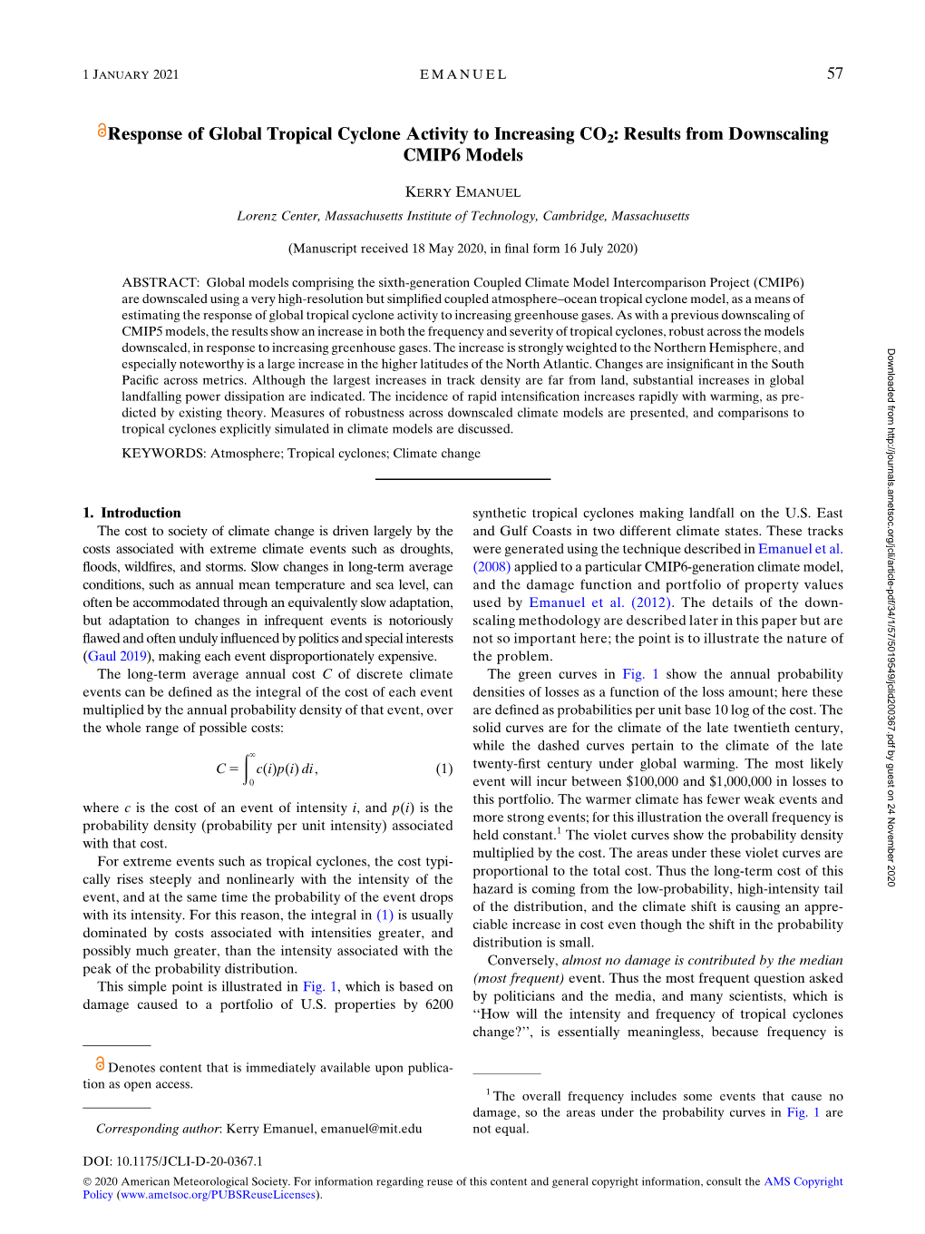 Response of Global Tropical Cyclone Activity to Increasing CO2: Results from Downscaling CMIP6 Models