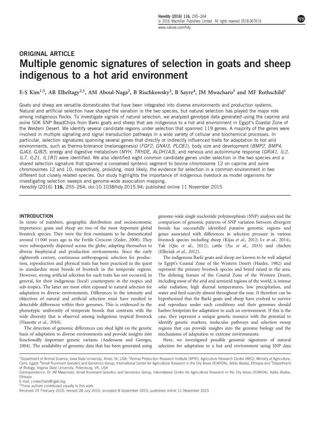 Multiple Genomic Signatures of Selection in Goats and Sheep Indigenous to a Hot Arid Environment